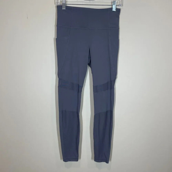 ATHLETA Meshblock Stash Pocket Salutation Tights Gray Blue Size Small - Picture 2 of 13